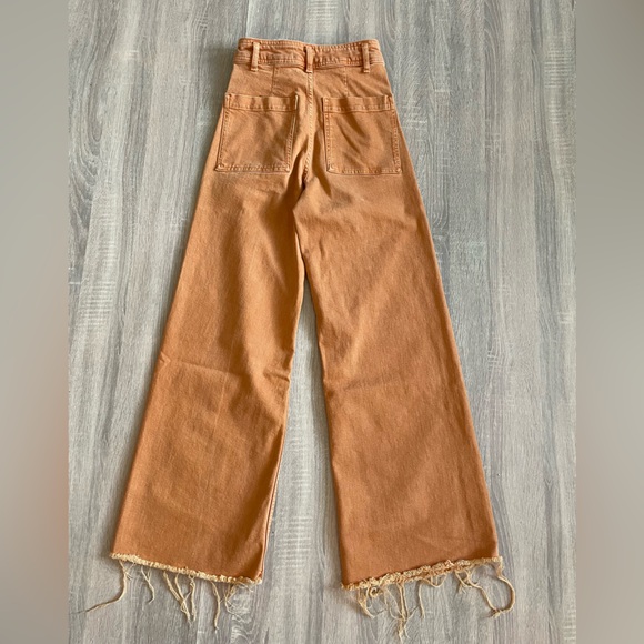 ZARA Awesome Rusty Orange Wide Leg High Rise Pants with Fringe Cuffs. Size 0 - Picture 2 of 11